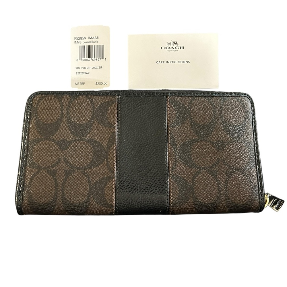 NWT Coach Signature PVC and Leather Accordion Zip Around Wallet in Brown & Black - Picture 2 of 7